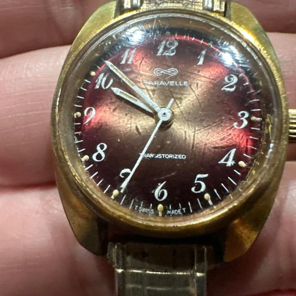 Works VTG 1975 Bulova Caravelle 24mm‎ Red/brown Dial Manual Wind N5 Ladies Watch